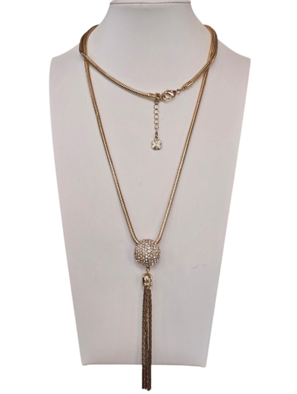 Monet Tassel Pendant Goldtone Snake Chain Vintage Necklace